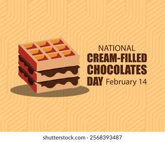 National cream-filled chocolates day banner design. February 14. Holiday concept. Template for background, banner, card, poster with text inscription.