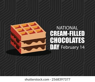 National cream-filled chocolates day banner design. February 14. Holiday concept. Template for background, banner, card, poster with text inscription.