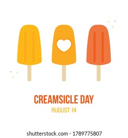 National Creamsicle Day card, illustration with cute orange popsicles, ice cream.