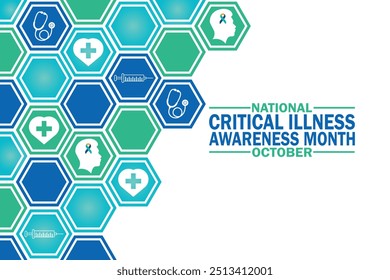 National Critical Illness Awareness Month October wallpaper with shapes and typography, banner, card, poster, template. National Critical Illness Awareness Month, background