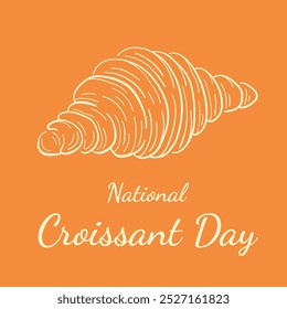 National Croissant Day banner in line art style. Croissant icon isolated on a brown background. Sweet pastry poster for January 30.