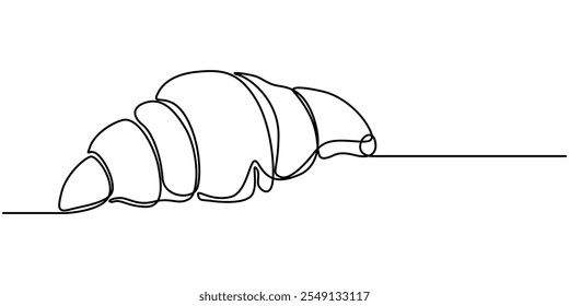 National Croissant Day in one continuous line. One line drawing, minimalism. Vector illustration. Continuous one line drawing of croissant for logo in minimalist style. Hand drawn french pastry line