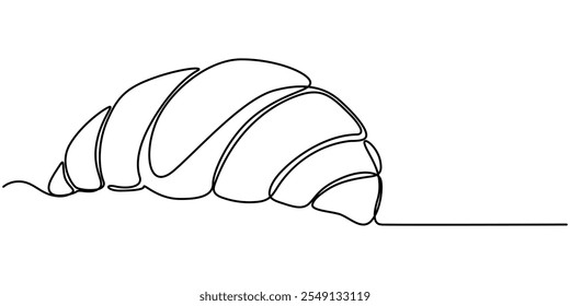 National Croissant Day in one continuous line. One line drawing, minimalism. Vector illustration. Continuous one line drawing of croissant for logo in minimalist style. Hand drawn french pastry line