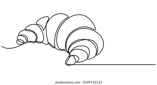 National Croissant Day in one continuous line. One line drawing, minimalism. Vector illustration. Continuous one line drawing of croissant for logo in minimalist style. Hand drawn french pastry line