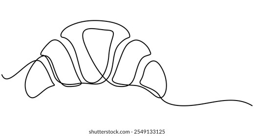 National Croissant Day in one continuous line. One line drawing, minimalism. Vector illustration. Continuous one line drawing of croissant for logo in minimalist style. Hand drawn french pastry line