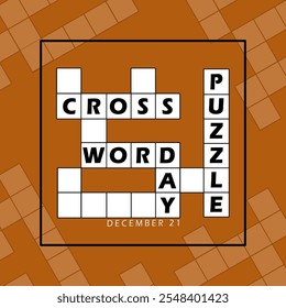 National Crossword Puzzle Day to celebrate on December 21st. Brain teaser game to fill in the letters and words that cross each other with white boxes.