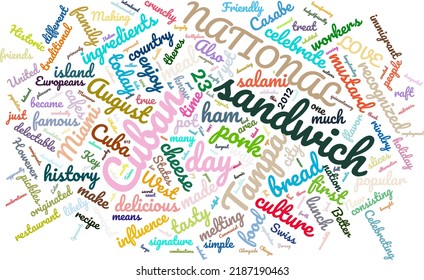 National Cuban Sandwich Day 23 August Word Cloud In Vector Art Creative Colourful White Back Ground