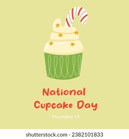 National Cupcake Day. December 15. Cupcake with cream, sprinkles and candy canes