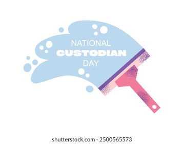 National custodian day poster. Equipment and accessories collection for cleaning home. Bucket, cleaning supplies, bottles, spray, brush, gloves. Housework concept. Vector illustration isolated