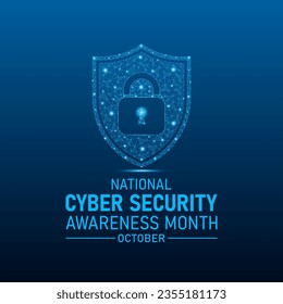 National cyber security awareness month is observed every year in october. Low poly style design. Cyber security banner vector isolated on geometric background.