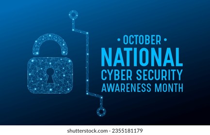 National cyber security awareness month is observed every year in october. Low poly style design. Cyber security banner vector isolated on geometric background.