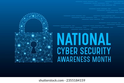 National cyber security awareness month is observed every year in october. Low poly style design. Cyber security banner vector isolated on geometric background.