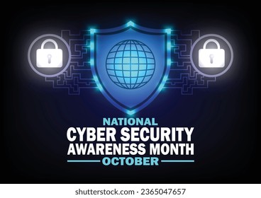 National Cyber Security Awareness Month October. Holiday concept. Template for background, banner, card, poster with text inscription. Vector illustration