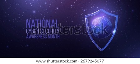 National Cyber Security Awareness Month. Internet technology network, business idea concept with glowing low poly lock. Futuristic modern abstract. Vector 