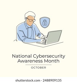 National Cybersecurity Awareness Month vector design template good for celebration usage. Cybersecurity Awareness design. Continuous line drawing. eps 10.