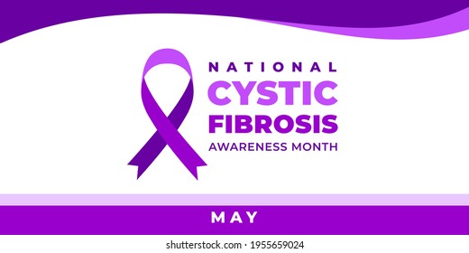 National cystic fibrosis awareness month. Vector web banner for social media, poster, card, flyer. Text National cystic fibrosis awareness month, may. Purple ribbon on white background.