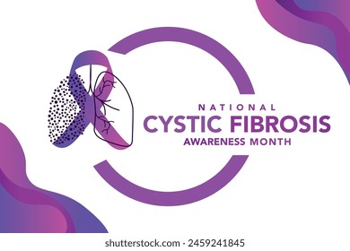 National cystic fibrosis awareness month. Vector web banner for social media, poster, card, flyer. Text National cystic fibrosis awareness month, may. Purple ribbon on white background.