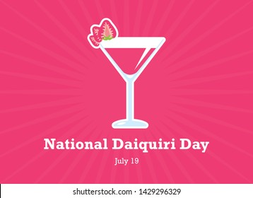 National Daiquiri Day vector. Daiquiri drink with strawberries vector. Strawberry Daiquiri vector. Pink strawberry drink. National Daiquiri Day Poster, July 19