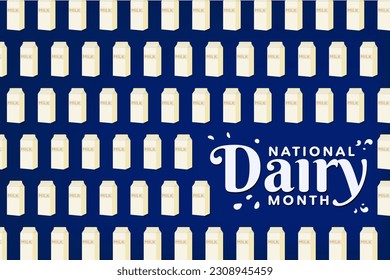 National Dairy Month, celebrated on June. Milk Carton pattern background. National Dairy month typographic design poster. Vector Illustration. EPS 10.