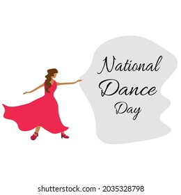 National Dance Day, Dancing Girl In A Bright Elegant Dress Vector Illustration