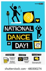 National Dance Day - July 29 (Flat Style Vector Illustration Quote Poster Design) Event Invitation with Venue and Time Details
