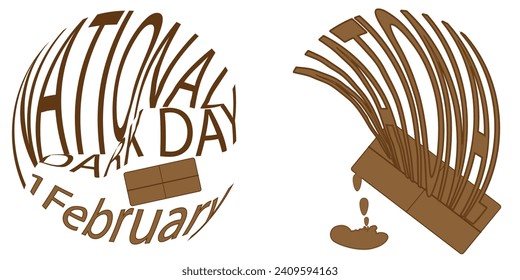 National Dark Chocolate Day 1February.Retro slogan in round shape.Trendy groovy print design.