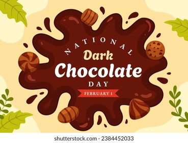 Ilustración vectorial del Día Nacional del Chocolate Oscuro el 1 de febrero por la salud y la felicidad que el Choco trae en el diseño de fondo de caricatura plana