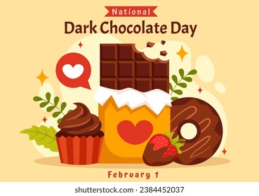 National Dark Chocolate Day Vector Illustration On February 1st for the Health and Happiness That Choco Brings in Flat Cartoon Background Design