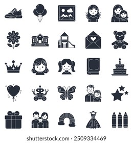 National Daughter Day icons set, Included icons as Baby Girl, Crayon, Rainbow, Flower and more symbols collection, logo isolated vector illustration