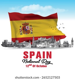 National Day 12nd of October with Spain Flag. Spain National Day vector illustration template for web, banner, flyer, poster.