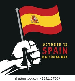 Dia Nacional 12 de outubro com Bandeira da Espanha. Modelo de ilustração vetorial do Dia Nacional da Espanha para web, banner, flyer, poster.