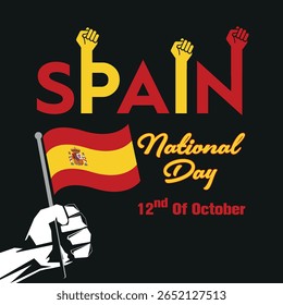 Dia Nacional 12 de outubro com Bandeira da Espanha. Modelo de ilustração vetorial do Dia Nacional da Espanha para web, banner, flyer, poster.