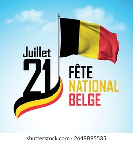 Dia Nacional 21 de julho com Bandeira da Bélgica. Bélgica Modelo de ilustração vetorial de dia nacional para web, banner, folheto, cartaz.