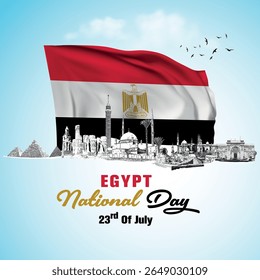 National Day 23rd of July with Egypt Flag. Egypt National day vector illustration template for web, banner, flyer, poster.