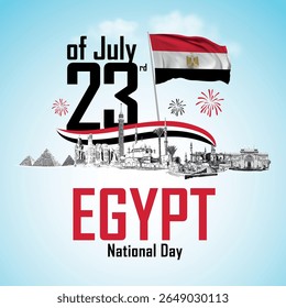 National Day 23rd of July with Egypt Flag. Egypt National day vector illustration template for web, banner, flyer, poster.