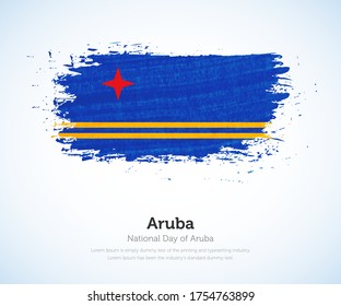 National day of Aruba country. Abstract flag in shape of paint brush stroke with shiny colored background