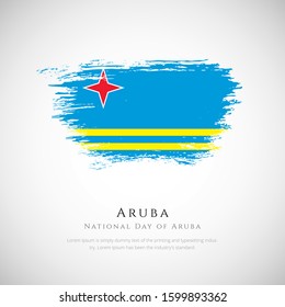 National day of aruba with aruba national flag in brush stroke