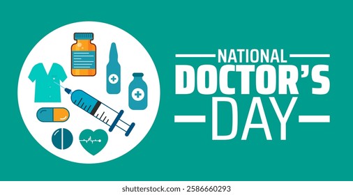 National Doctor’s Day background banner or poster design template. observed every year in March. Holiday concept. Use to any Template, card, poster, placard, template.