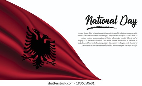 National Day Banner with Albania Flag background. It will be used for Poster, Greeting Card. Vector Illustration.
