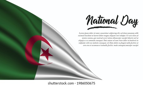 National Day Banner with Algeria Flag background. It will be used for Poster, Greeting Card. Vector Illustration.