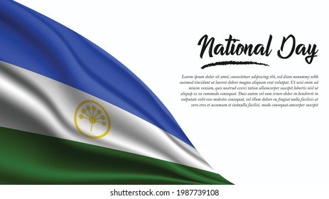 National Day Banner with Bashkortostan Flag background. It will be used for Poster, Greeting Card. Vector Illustration.