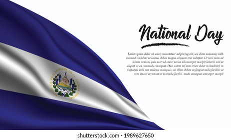 National Day Banner with El Salvador Flag background. It will be used for Poster, Greeting Card. Vector Illustration.