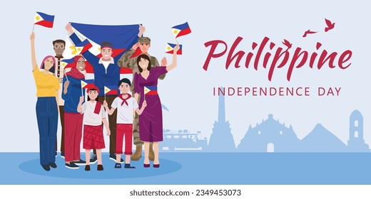 Cartel del Día Nacional, filipinos celebrando el Día de la Independencia de Filipinas