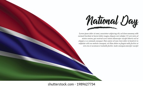 National Day Banner with Gambia Flag background. It will be used for Poster, Greeting Card. Vector Illustration.