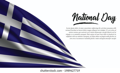 National Day Banner with Greece Flag background. It will be used for Poster, Greeting Card. Vector Illustration.