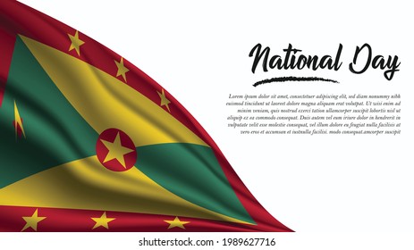 National Day Banner with Grenada Flag background. It will be used for Poster, Greeting Card. Vector Illustration.