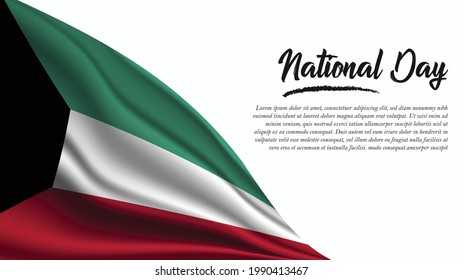 National Day Banner with Kuwait Flag background. It will be used for Poster, Greeting Card. Vector Illustration.