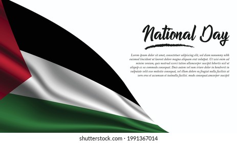 National Day Banner with Palestine Flag background. It will be used for Poster, Greeting Card. Vector Illustration.