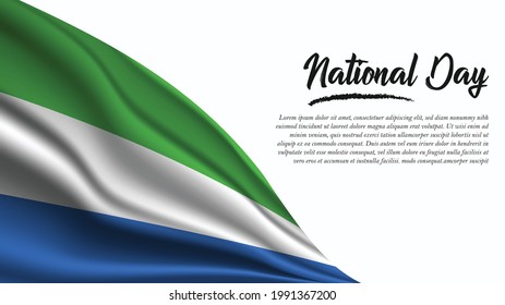 National Day Banner with Sierra Leone Flag background. It will be used for Poster, Greeting Card. Vector Illustration.