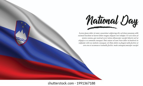 National Day Banner with Slovenia Flag background. It will be used for Poster, Greeting Card. Vector Illustration.